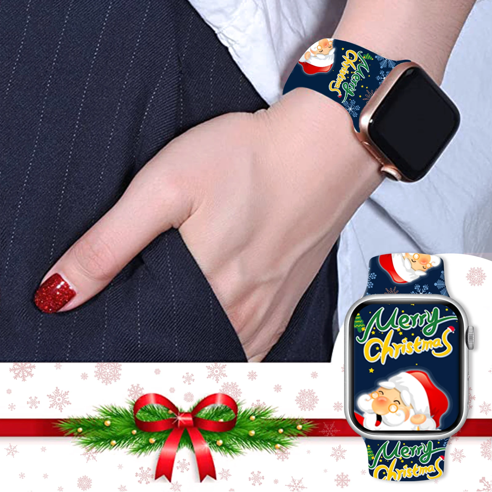 Tali Jam Natal 7 Motif untuk Apple Watch 46mm 45mm 42mm 40mm 38mm 49mm Gelang Jam Tangan yang Dapat Diganti untuk iWatch 11 10 9 8