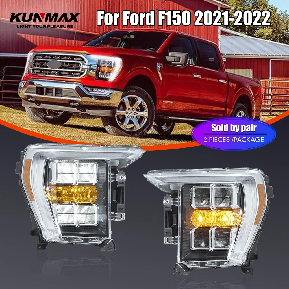 

Пара светодиодных автомобильных фар в сборе для Ford F150 2021-2022, передние фары DRL, указатели поворота, фары Plug and Play