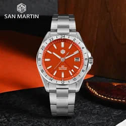 San Martin Original New 39mm Rare Mineral Sapphire Luxury Men Watch NH34 GMT Automatic Mechanical Luminous Watertight Wristwatch