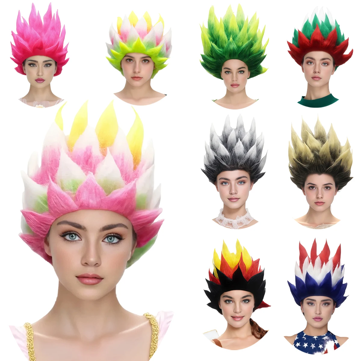 

A variety of multi-color short straight anti-upturned pointed synthetic wig party entertainment wig holiday wig