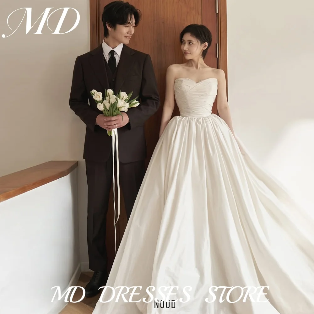 

MD Simple Sweetheart A-line Wedding Dress Taffeta Sleeveless Korea Photoshoot Floor-Length Bridal Gown Customized 2025 웨딩드레스