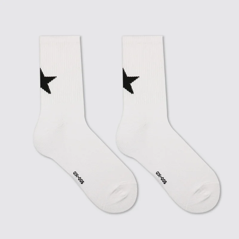 White Black Pentagram Simple Sporty Style Harajuku Socks Women Cotton Star Ankle Socks Female Fashion Funny Striped Socks