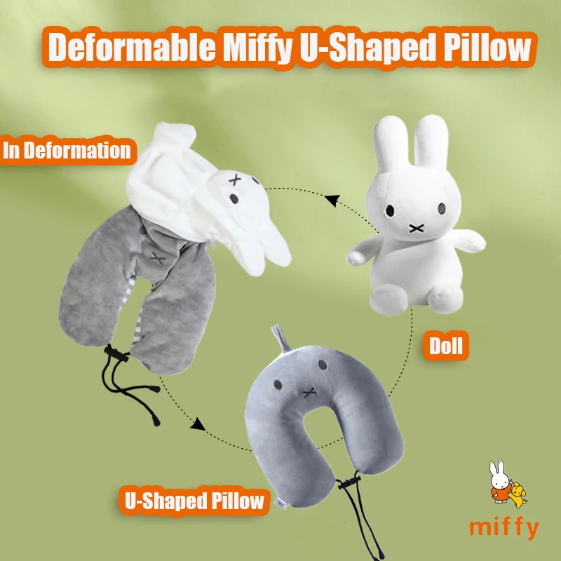 

Деформируемая U-образная подушка Miffy, креативная мультяшная пушистая мягкая игрушка, аниме Kawaii, плюшевая кукла, офисная подушка высокого качества, подарок