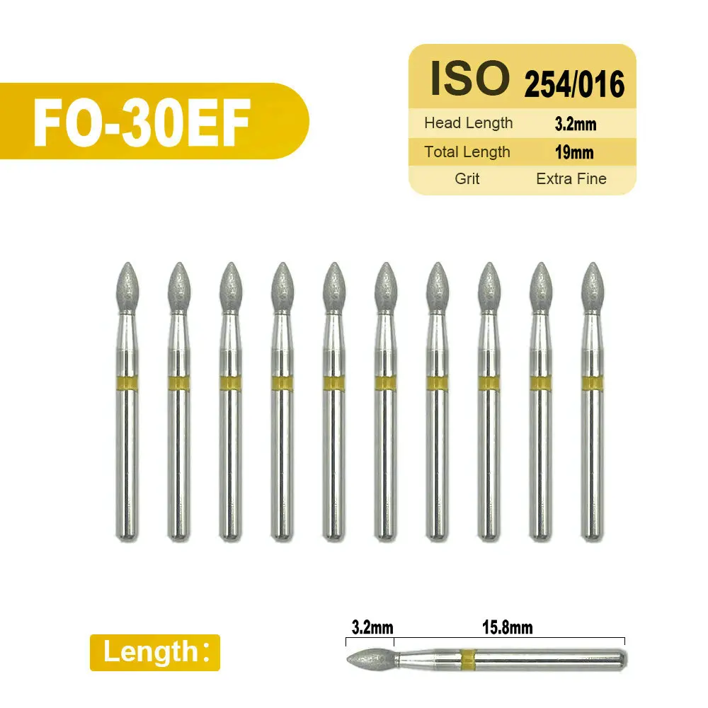 Fresas dentales de diamante, herramienta de Odontología de alta velocidad, diámetro de mango de 1,6mm, Material Dental FO-34EF