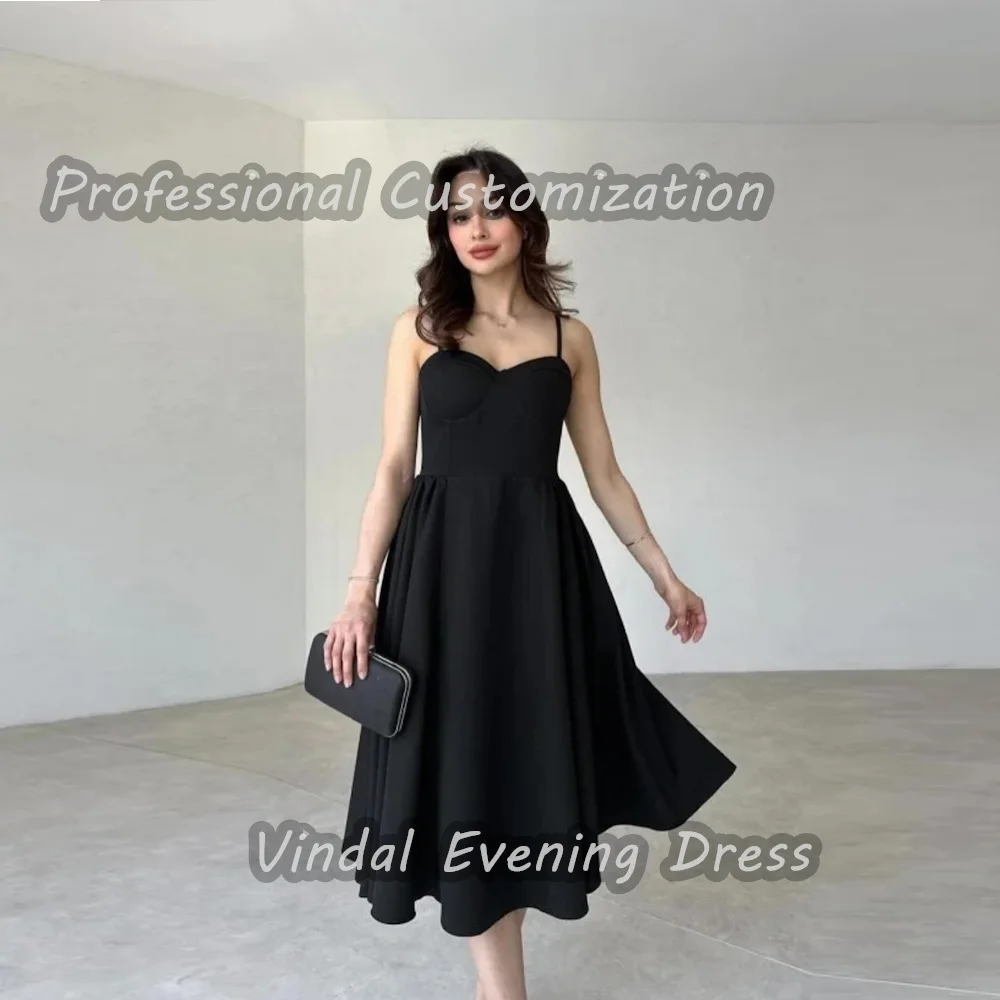 Vindal Sweetheart Tea Length Party Ruffle Sexy A-Line luxurious Breast padding Satin Elegant Sleeveless  السعود For Woman 2024