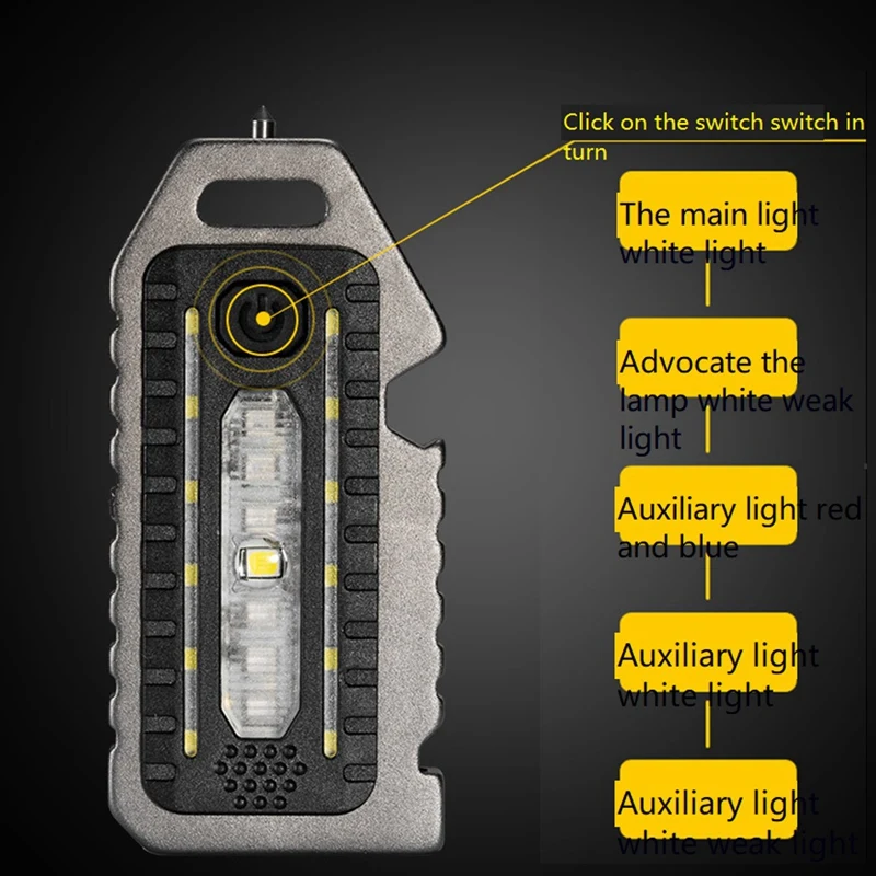 1 قطعة USB C قابلة للشحن وامض السلامة الجدة الإضاءة المفاتيح مصباح يدوي تحذير ضوء D