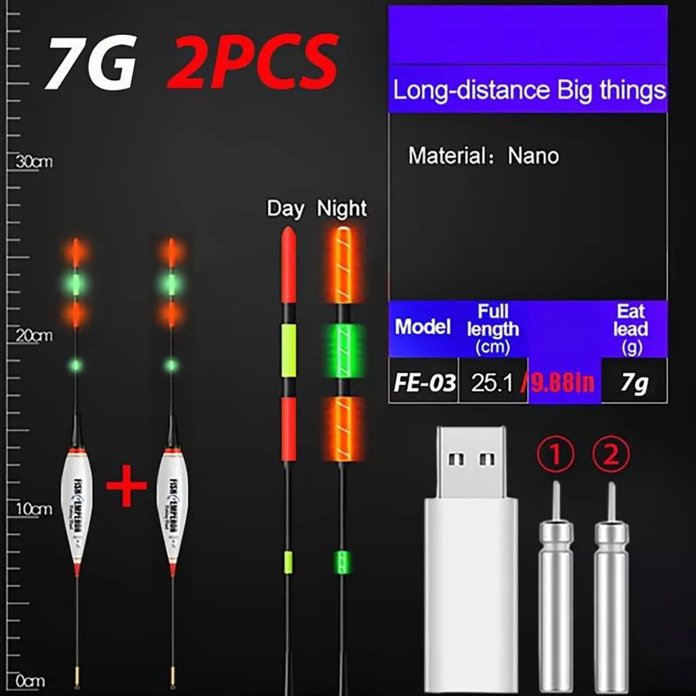 2pcs Fishing Float Set, 3g/5g/7g/10g/13g Led Luminous Float+CR425Charger Battery Night Fishing Tackles 2024 Fishing Gear