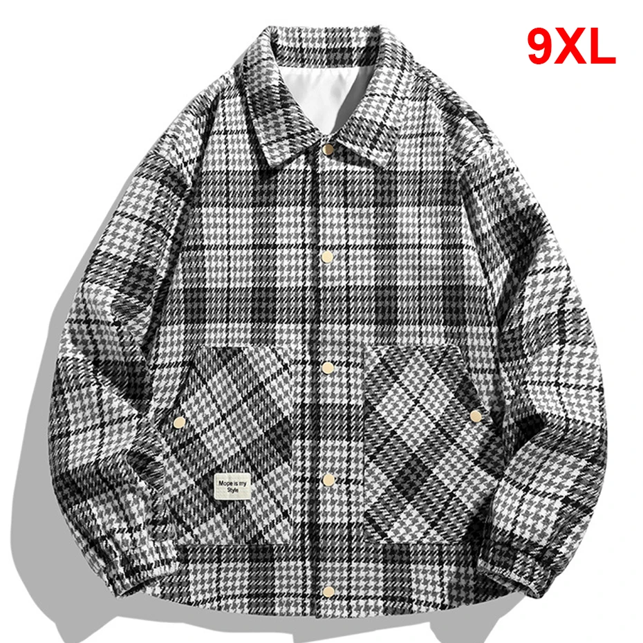 

Plaid Jackets Men 9XL Plus Size Cargo Jacket Men Fashion Casual Button Jacket Plaid Coats Male Big Size 9XL