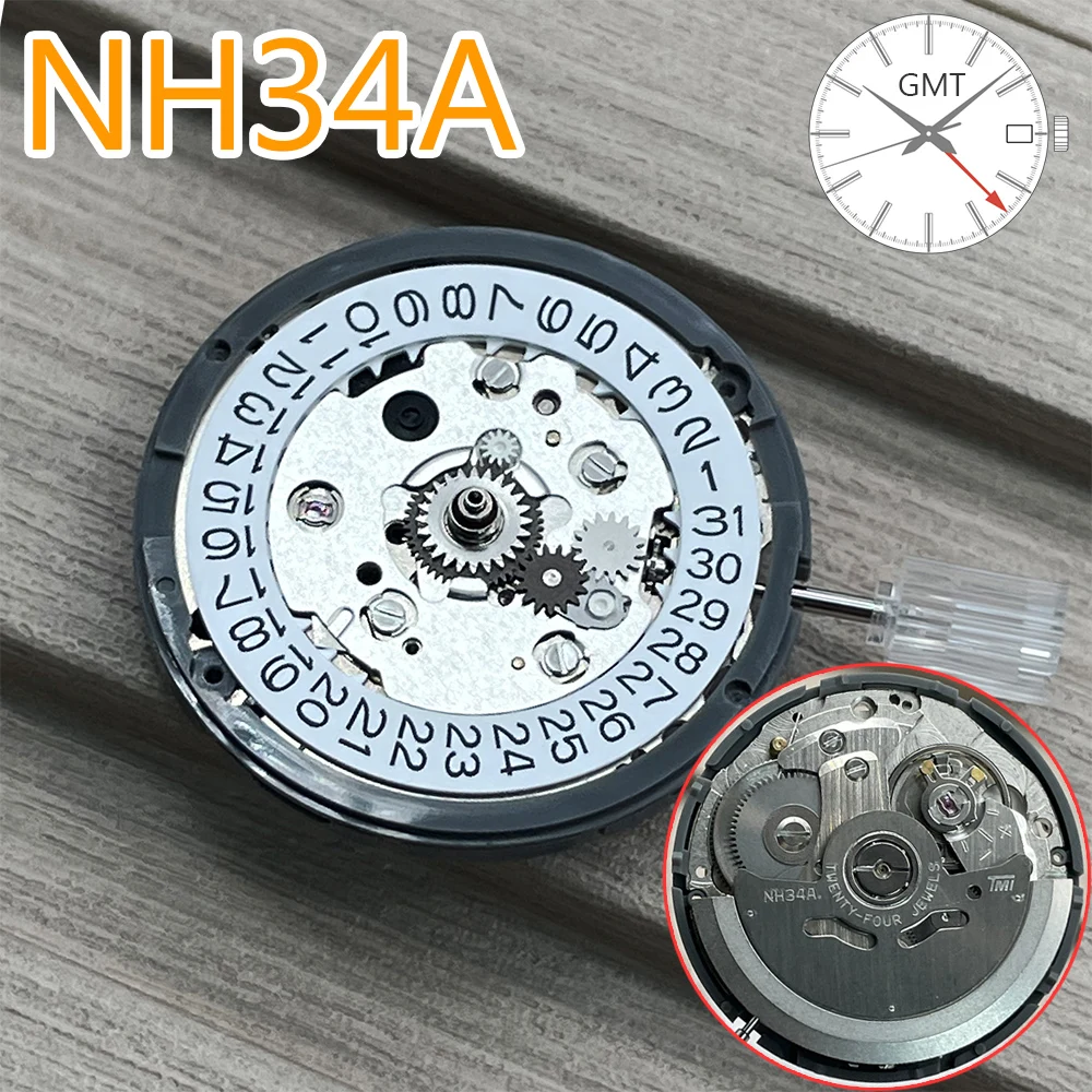 New NH34 GMT Automatic Mechanical Movement 24 Jewels Date at 3.0 High Accuracy NH34A GMT 24 Hours Hands MOD Mechanism