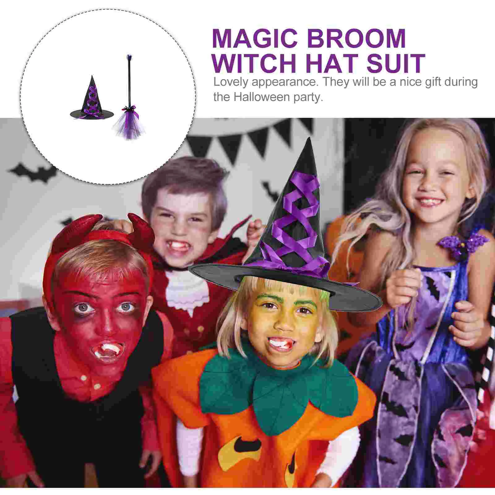 Halloween Hat Broom Decor Witch Hats Black Costume Inflatable Wizard Caps Witches Mesh Stage Performance Child Men Costumes