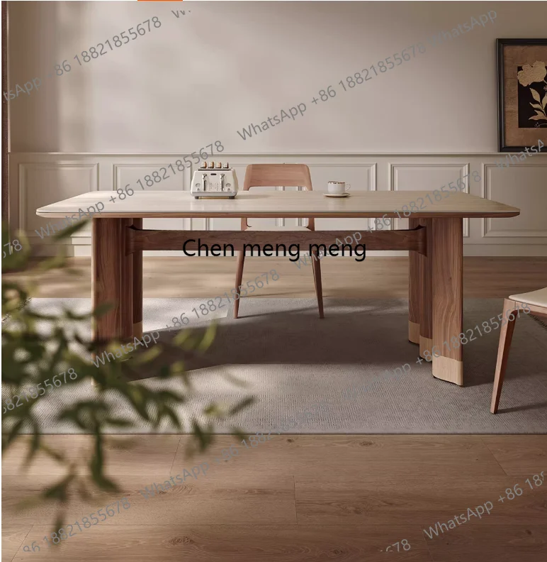 

Slate dining table rectangular high-end simple walnut color travertine light luxury dining table