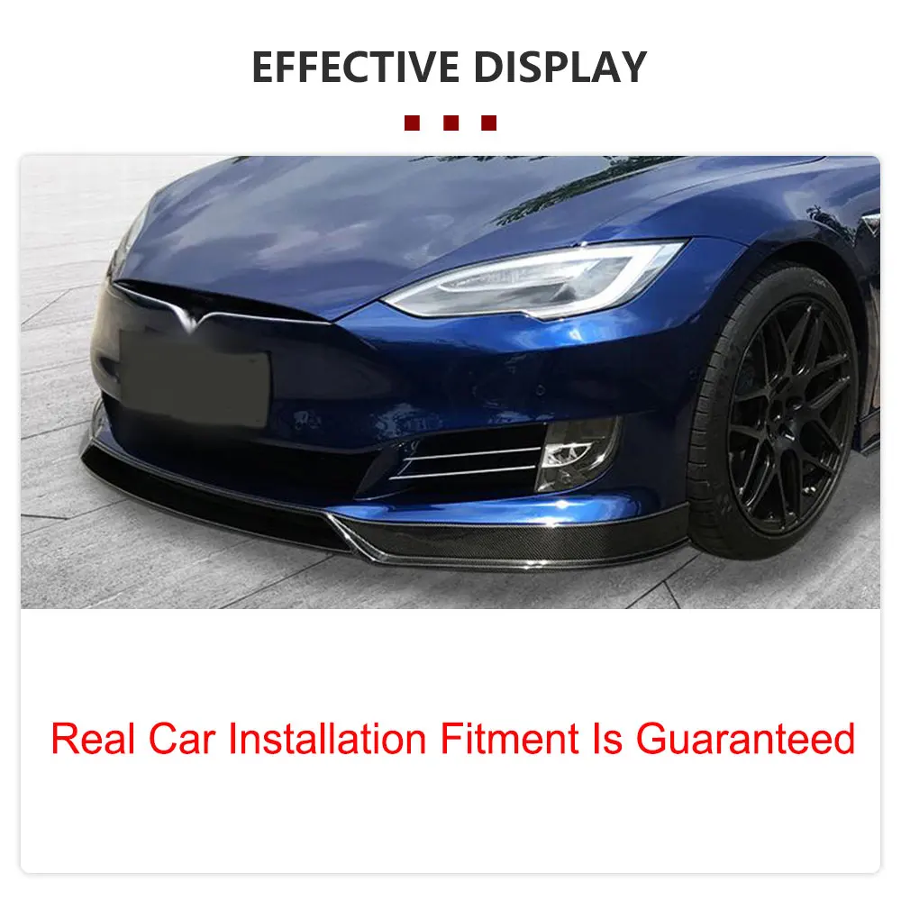 Carbon Fiber Front Bumper Lip Spoiler for Tesla Model S 70D P85D 90D P100D Sedan 4 Door 2016-2020 4PCS/Set FRP black Front Lip