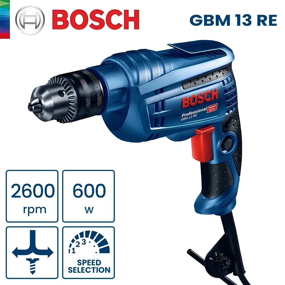 Bosch GBM 13 RE Electric Drill Screwdriver 600W 20Nm Multi-Functional Driller Professional Rotary Power Tools for Wood Steel