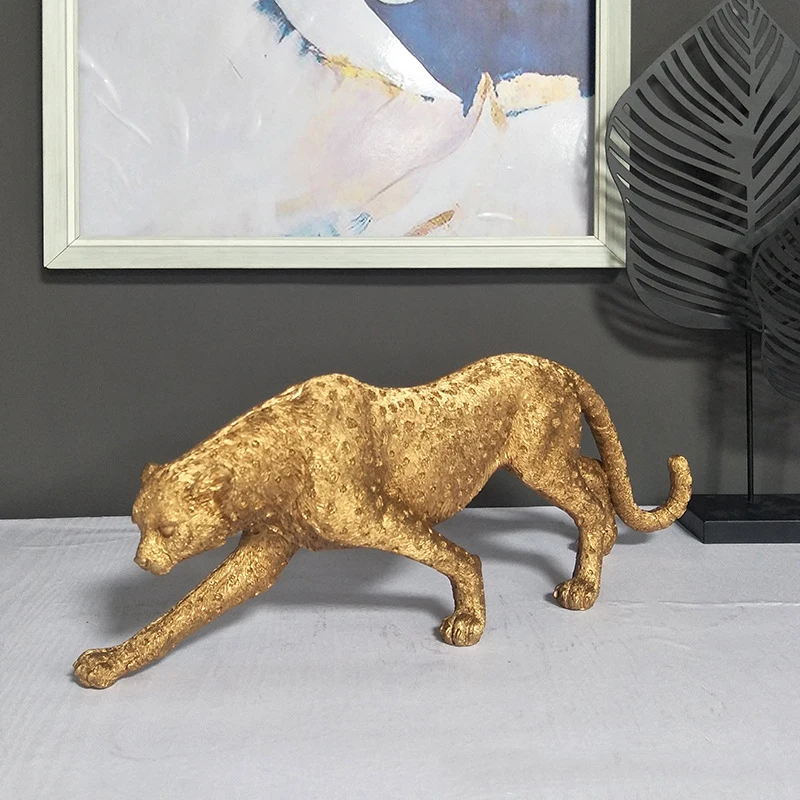 

Home Decor Leopard Sculpture Cabinet Decoration Animal Statue Resin Crafts Living Room Figurines European Retro Ornaments Gift