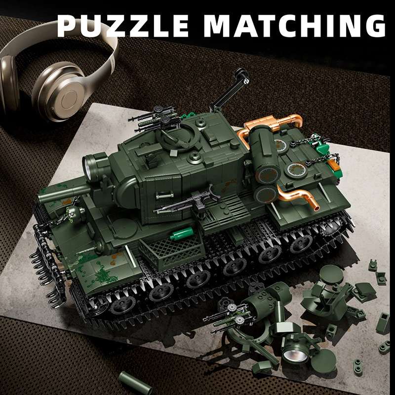 MOC WW2 Germany Military KV2 Super Heavy Tank Building Blocks Kit,2235Pcs Military Model Decoration Bricks DIY Toys Kids Gifts