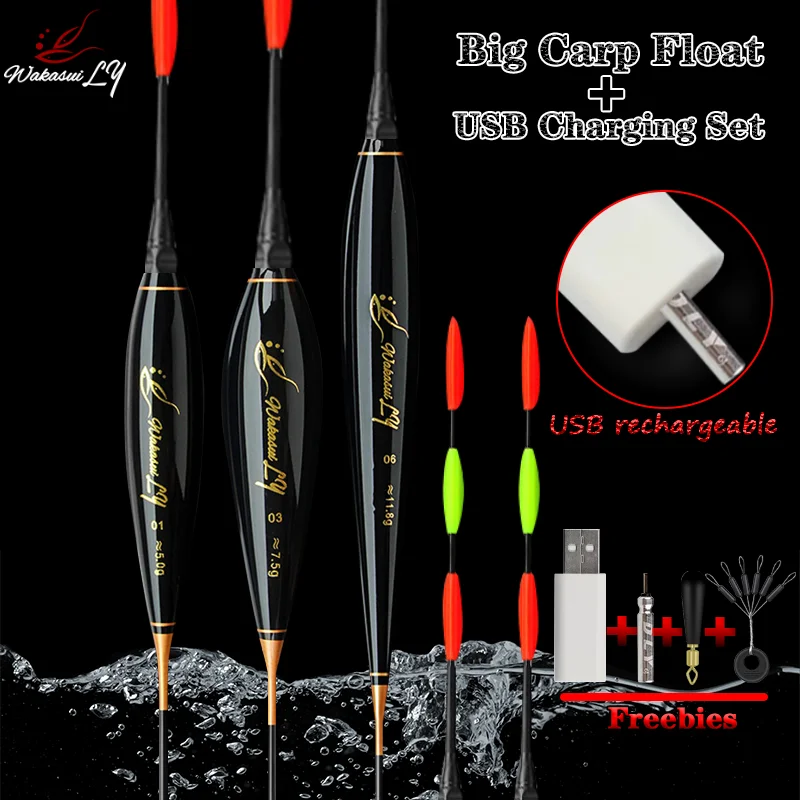 2024 Carp Electronic Fishing Floats Luminous +USB Charger+425 Rechargeable Battery High Sensitivity Tackle Equipment Accessories