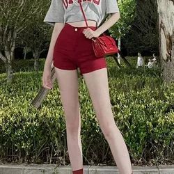 Short Jean Pants Woman Skinny Tight Booty High Waist Red Coquette Denim Shorts for Women Sexy Design Hot Wholesale Kpop Summer