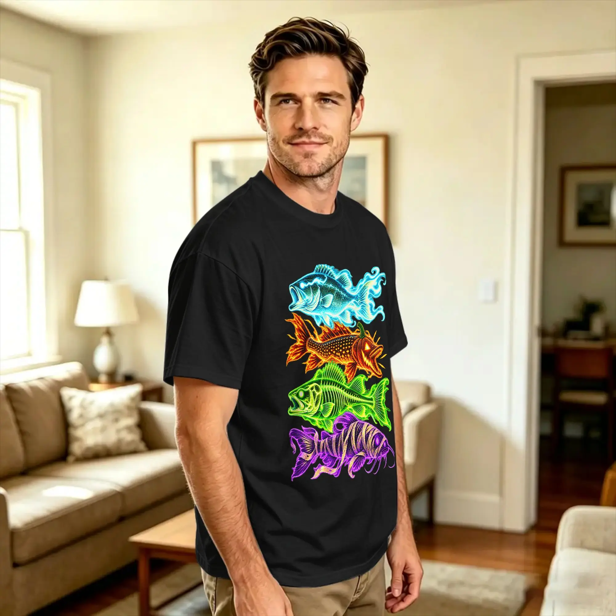 Halloween Trout Fish Ghost Pumpkin Skeleton Mummy T Shirt Men  Y2K Fun T Shirts Summer Crew Neck Fashion Tee Shirt Oversize