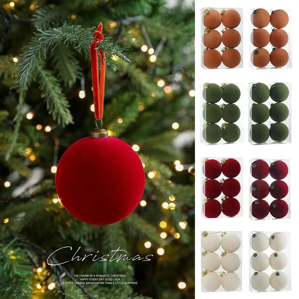 

6pcs Set 8CM Size Christmas Ball Decoration Plastic Velvet Balls Party Wedding Gifts Window Scene Decorative Balls Flock Colored