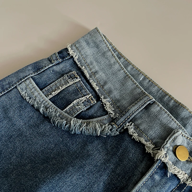 

Fashion High Waist Split Raw Edge Half Skirt Summer New Women's Washed Mid-length A-line Skirt Retro Versatile Midskirts
