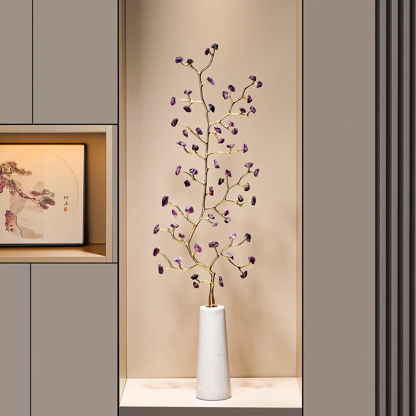 LT, Lucky Donglai Amethyst Fortune Tree High-end Light Luxury Living Room Ornament