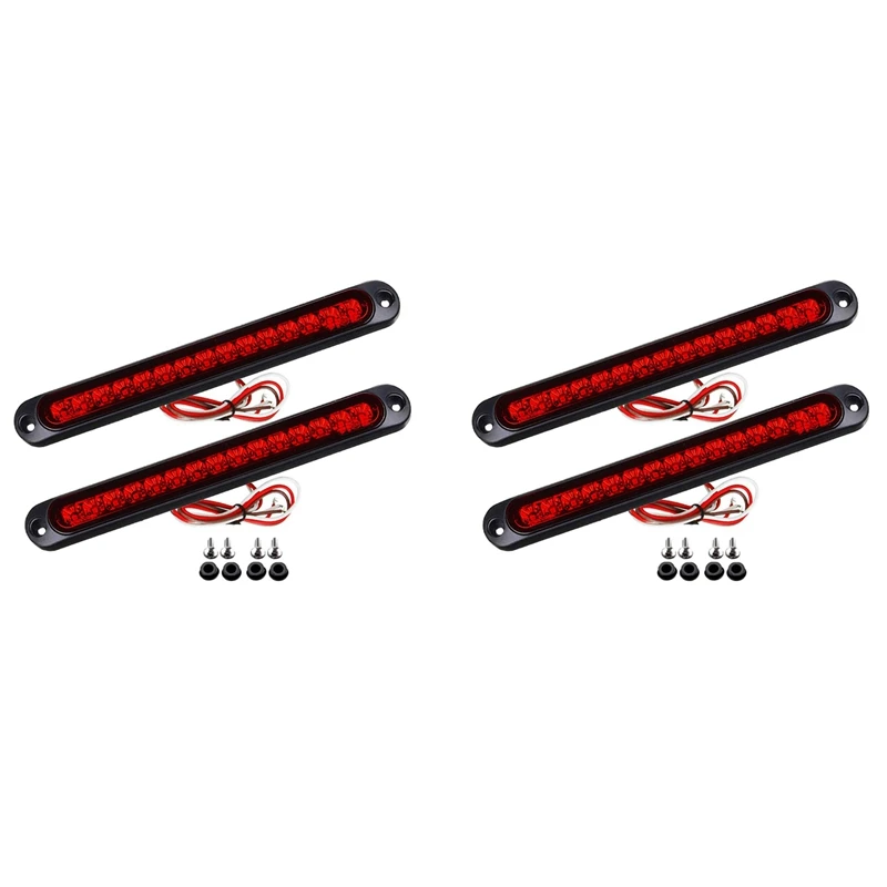4 Stuks 10Inch 15 Led Aanhangwagen Licht Led Stop Draai Achterlicht Derde Remstang Strip Voor Zware Boten Vrachtwagens Rood