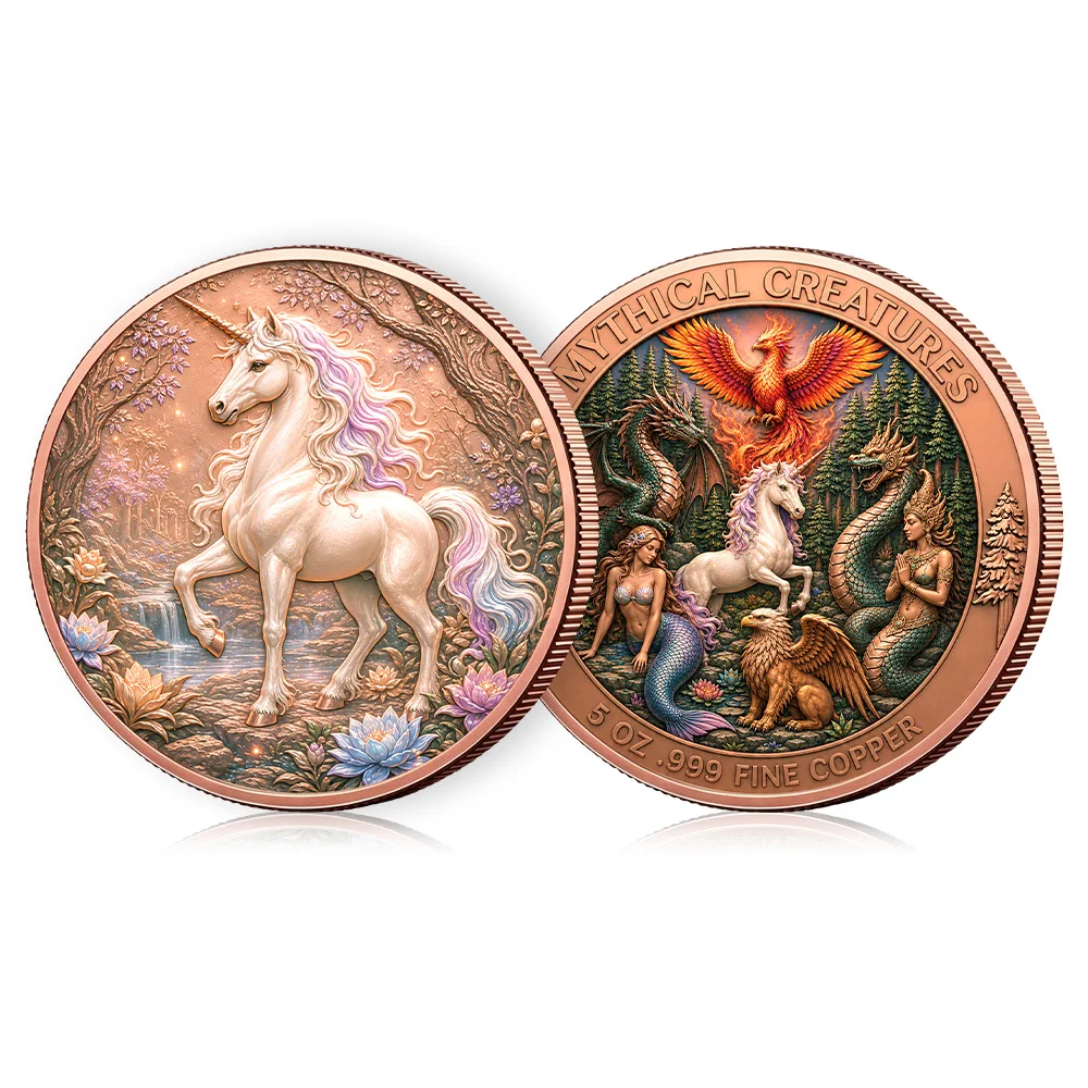 Unicorn Color 5 Oz Fine Copper Commemorative Coin High Relief Antique Metal Medal Fantasy Collectible Souvenir Home Decor Gift