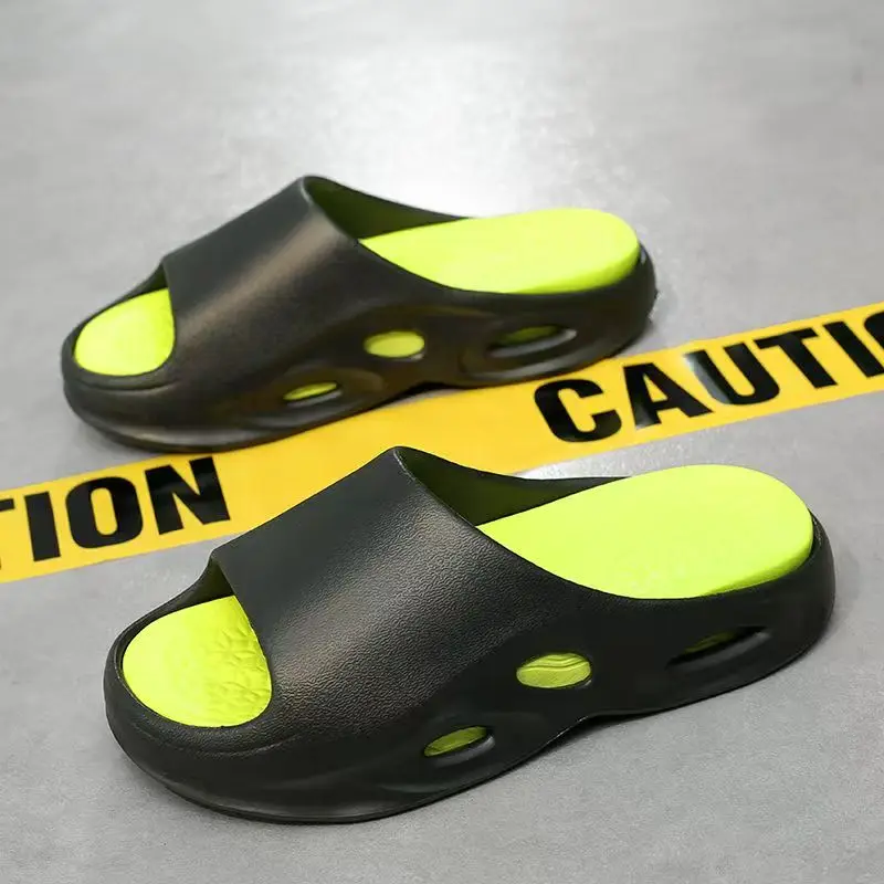 

Men Summer New One Word Outdoor Beach Slippers Thick Sole Non Slip Lovers Home Slippers Bathroom Slippers Casual Sports Slippers