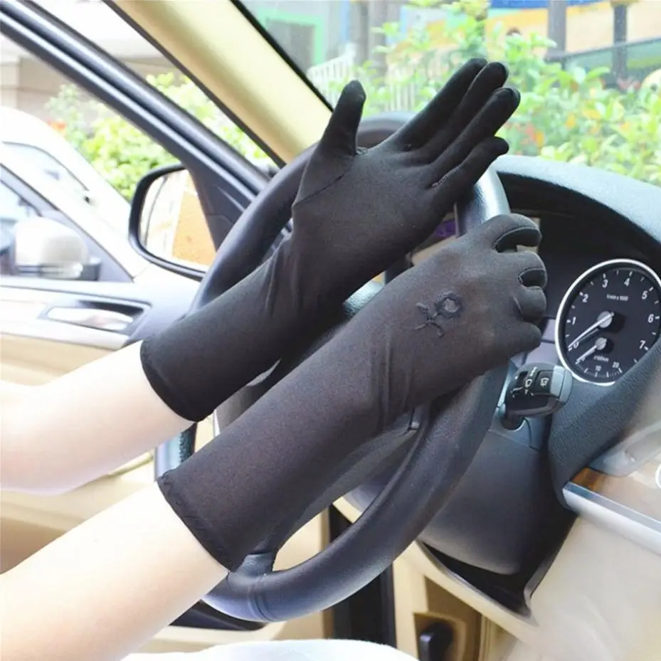 1 Pair Women Mid-long Sunscreen Gloves Summer Spring Lady Stretch Anti UV Slip Resistant Driving Glove Breathable