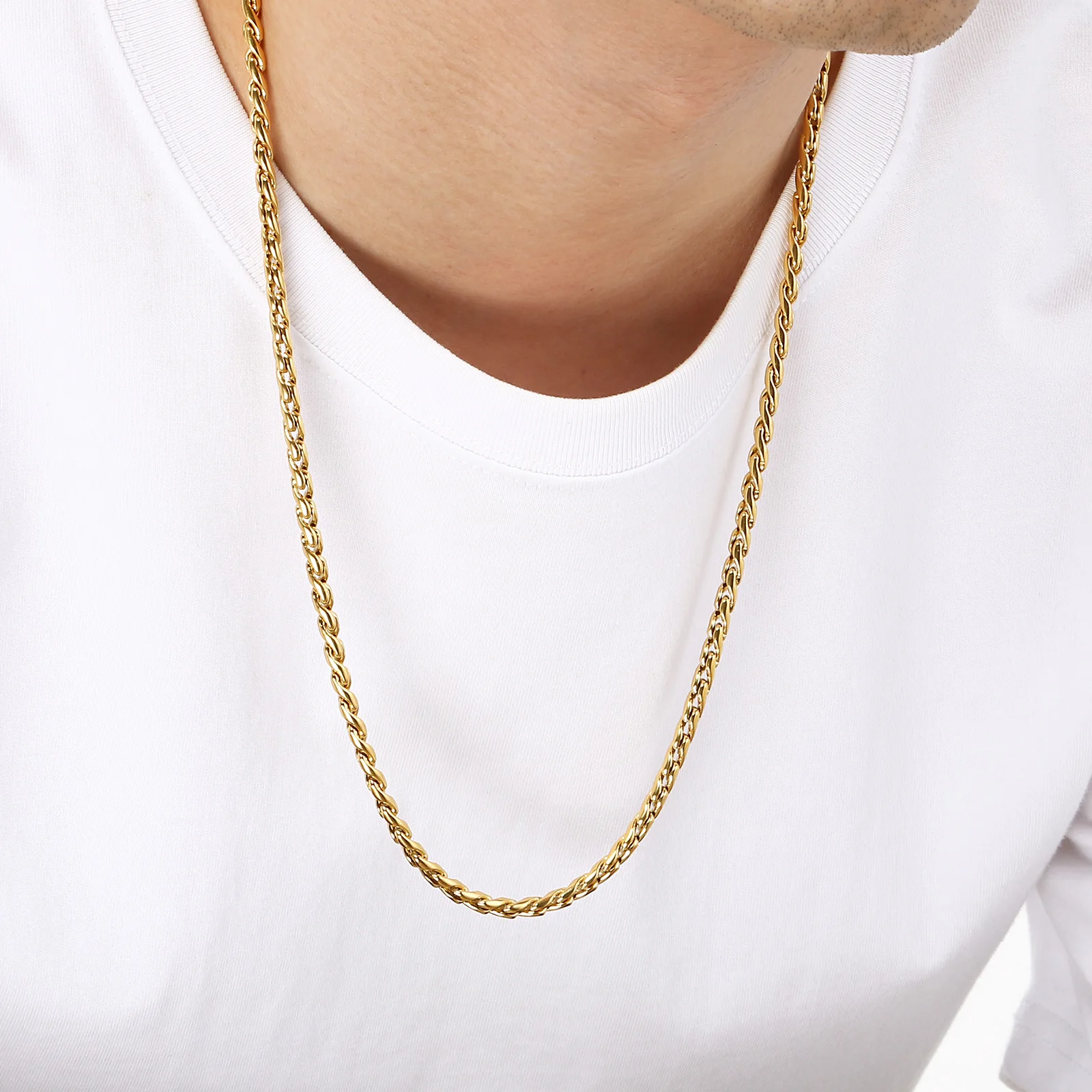 5pcs/lot Wholesale Stainless Steel Rope Necklace Screw Clasp Twisted Cable Chain Basic Neck Jewelry