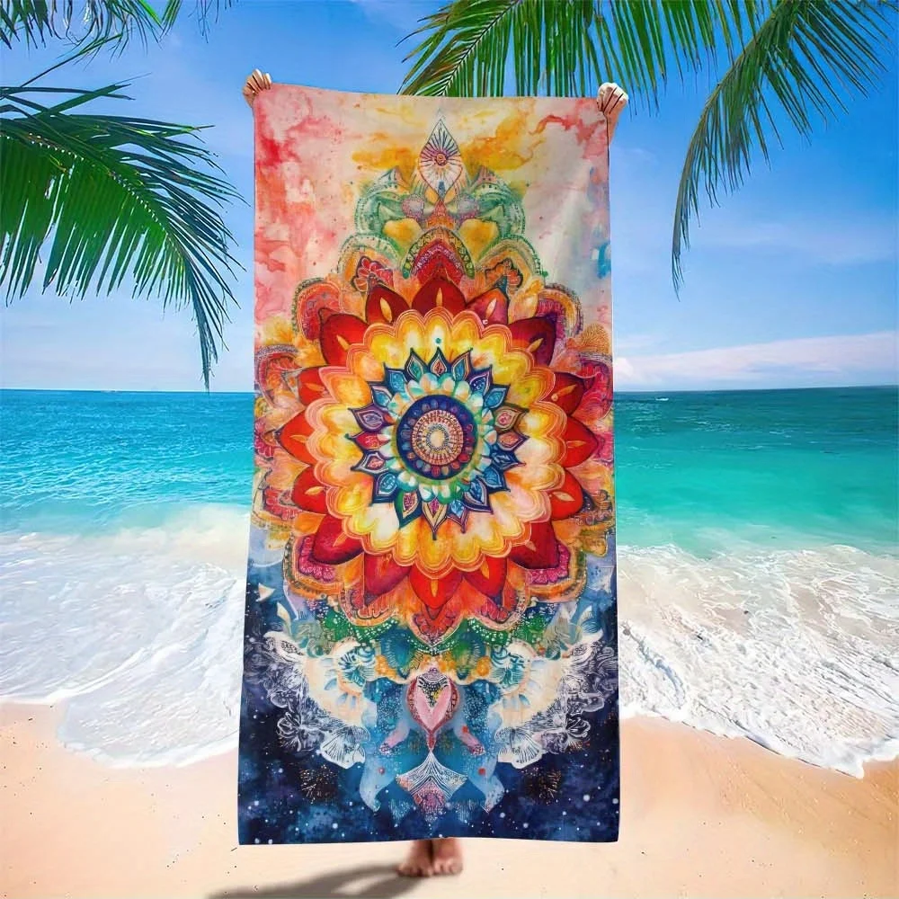 

Яркий пляжный шарф из микрофибры с мандалой, 1 шт. – Быстросохнущее легкое полотенце с красочным цветочным и геометрическим узором, из мягкого полиэстера.