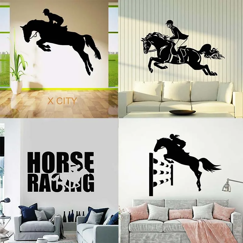 HORSE JUMPING SHOW RIDER JOCKEY Racing Equestrian Sport Wall Sticker Self Adhesive Vinyl Art Window Decal Door Room Decoration