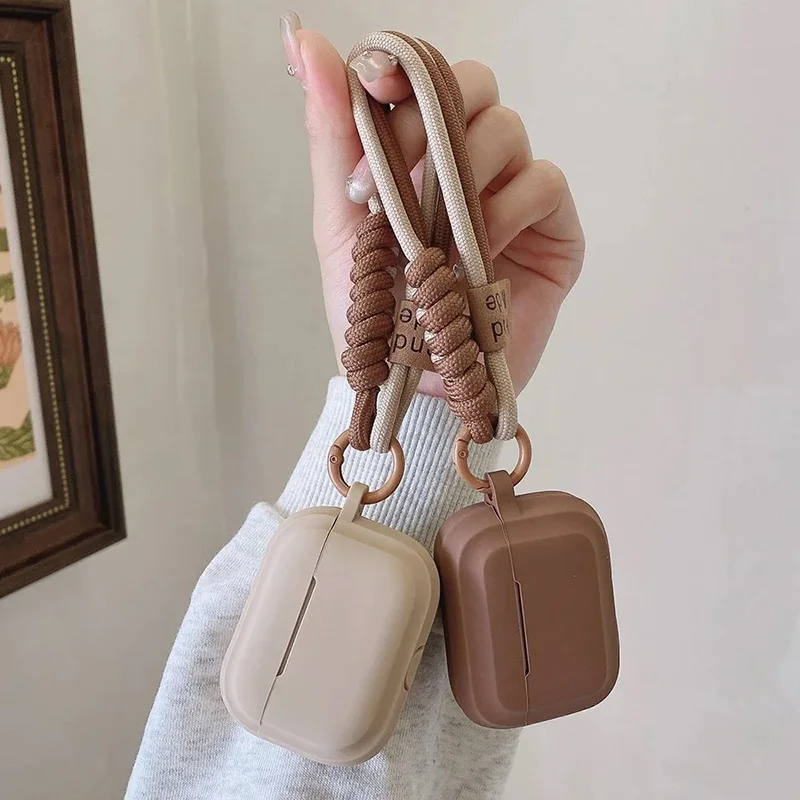 Coffee Brown Soft Silicone Case For AirPods 3/4/Pro 1/Pro 2 With Anti-Loss Strap Wireless Earbuds Protection Shell Accessories view 5
