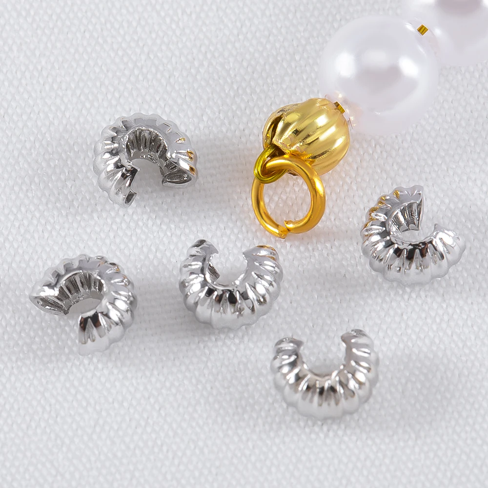 10Pcs 50Pcs 4.3x5mm 18K Gold Plated Brass Covers Crimp End Beads Stopper Open Crimp Bead DIY Necklace Jewelry Making Accessories