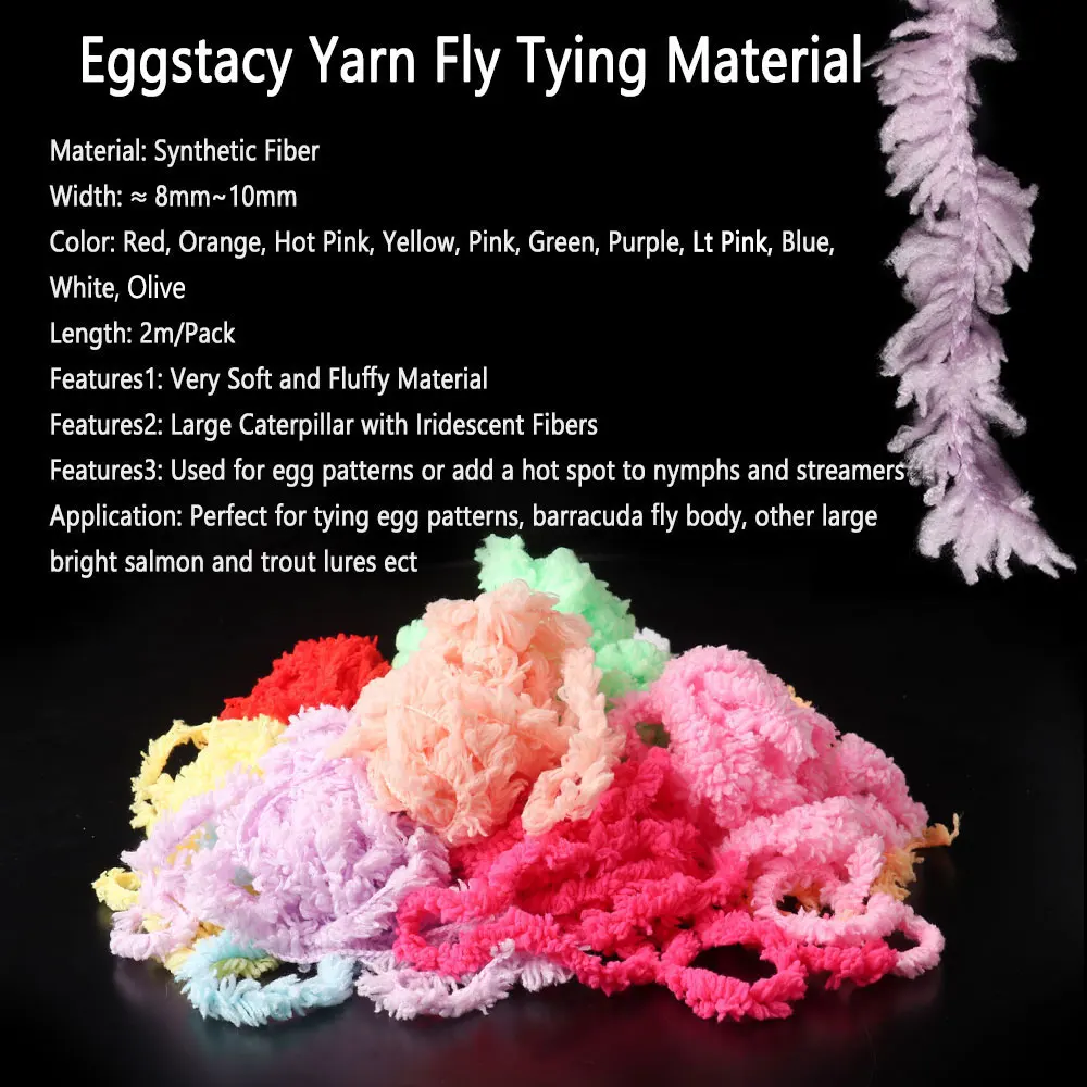 Bimoo 2m/Pack Eggstacy Yarn Fly Tying Material Synthetic Fiber For Egg Patterns Nymphs Streamers Salmon Trout Fishing Lure Bait