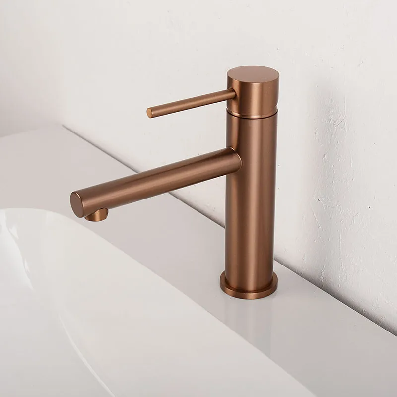 Brushed Rose Gold Bathroom Sink Faucet Deck Mounted Single Hole & Handle Cold And Hot Water Mixer Tap Brushed Gold