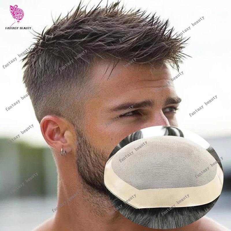 Eropa Cokelat Pirang Hitam # 1b 2warna Wig Rambut Manusia 100% Super Tahan Lama untuk Pria Botak Toupee Bernapas Basis Mono NPU Halus Prostesis