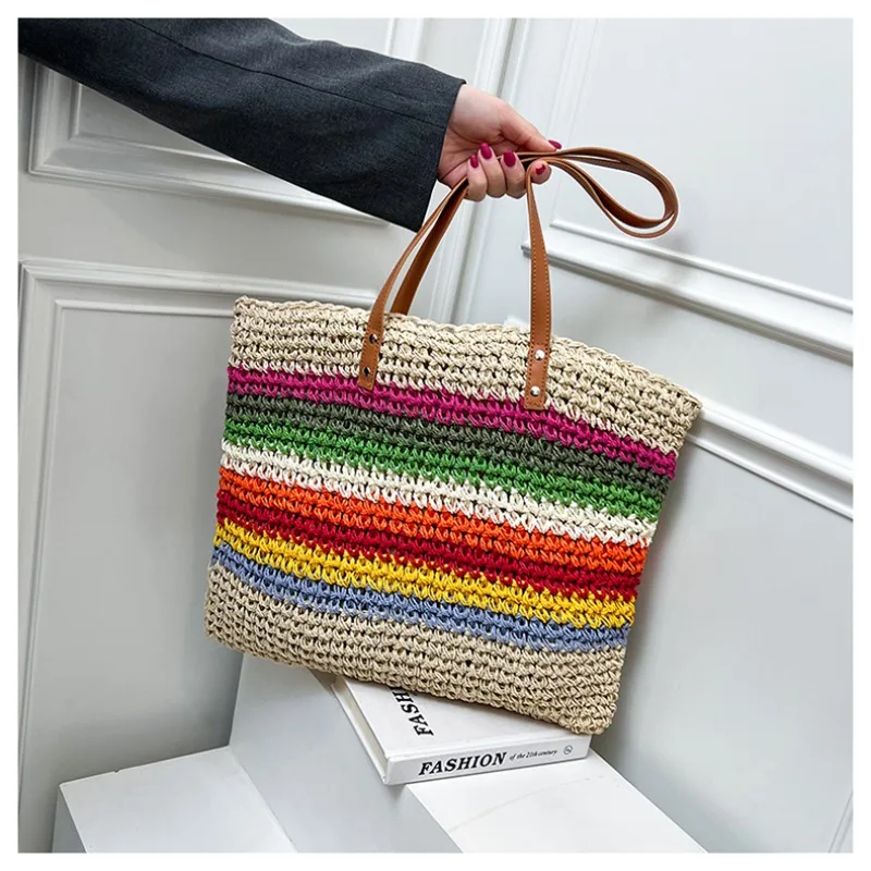 

Fabric Hollow Out Patchwork Casual Tote 2026 Summer New Seaside Vacation Beach Bag Large Capacity Commuting Shoulder Bags