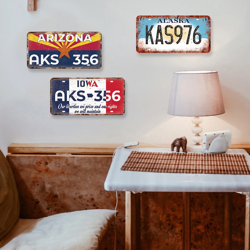 9 قطعة لوحة ترخيص لوحة معدنية عتيقة طقم طلاء حديد مستطيل 30x15 سنتيمتر #5