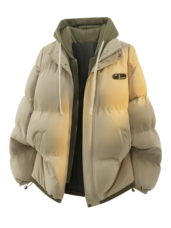 

Thiened Cotton Jaet Fake Two-Piece Set Warm Casual Loose Men's Women's Winter Coat Hooded Bread Cotton Clothes