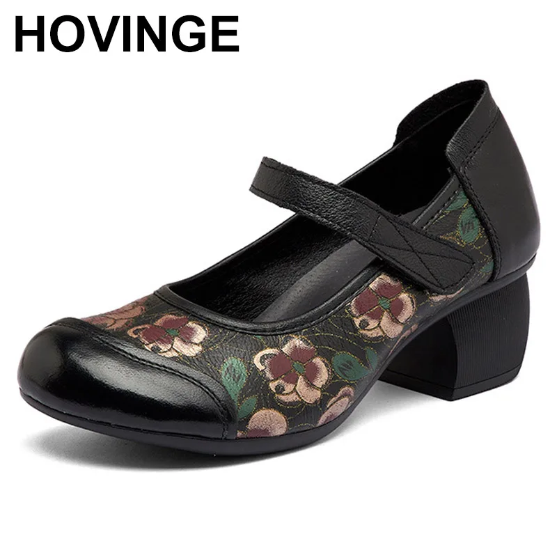 

2025 4,5 см натуральная коровья натуральная кожа ручной работы весна-лето женские мокасины с принтом на блочном каблуке туфли-лодочки женская обувь на крючках