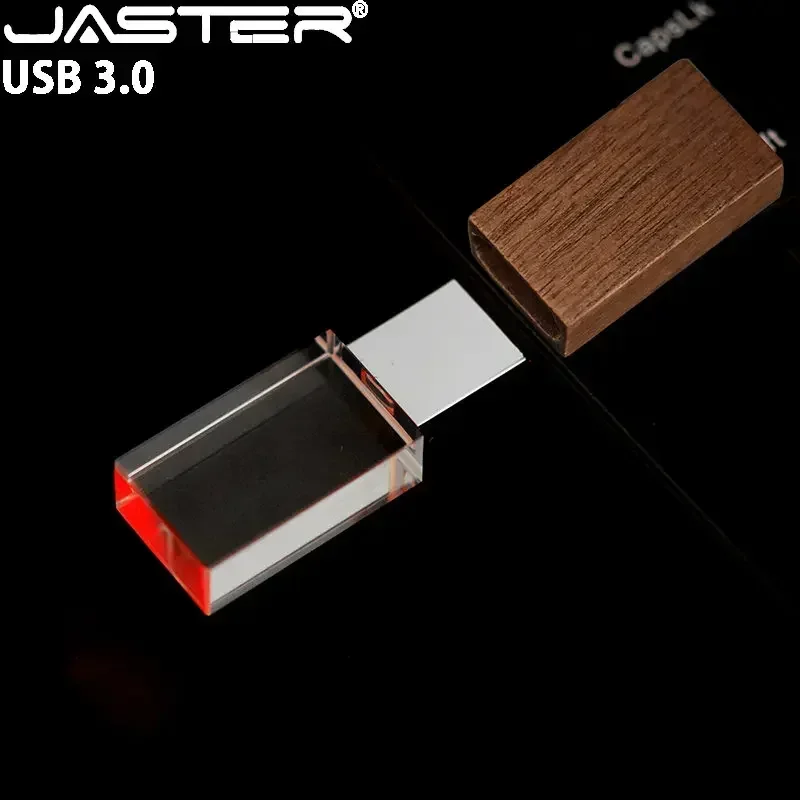 High Speed Crystal 100% Real Capacity USB 3.0 Flash Drive 128GB with LED Light Wooden Pen Drive 64GB Creative Gift Memory Stick