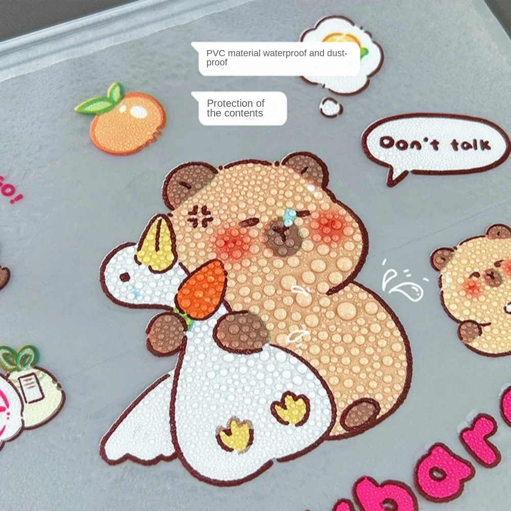 New PVC Capybara File Bag Cute Cartoon Transparent Test Paper Storage Pouch Portable Large Opening Zip File Bag Student