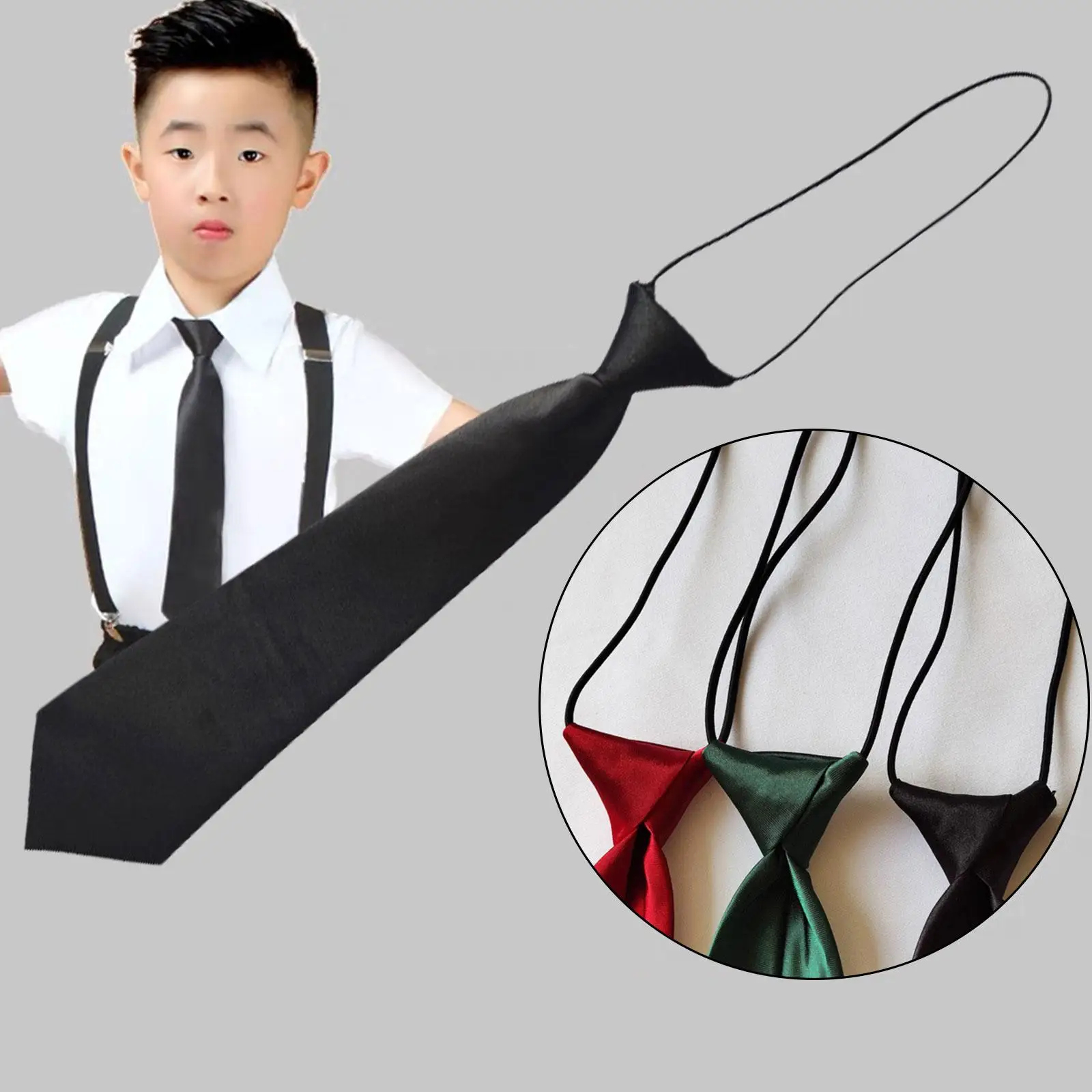 Pre-tied Black Boy Satin Elastic Neck Tie Short Children's Cute Decoration For Kids's Match Suit Uniform Tie Casual Accesso T4U0