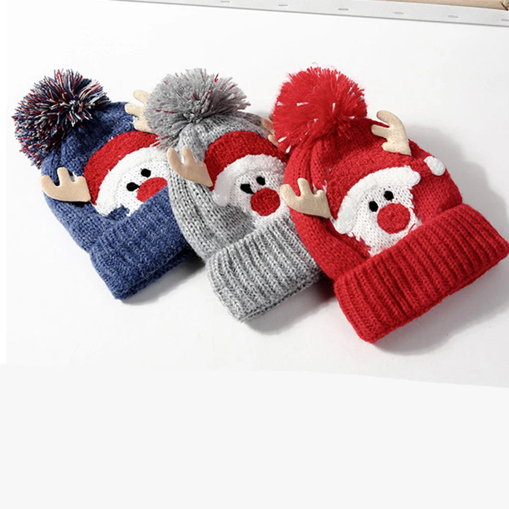 

Adorable Baby Cartoon Hat Warm Kids Christmas Antler Woolen Caps for Kids Boys Girls 2-4 Years Old (Blue Free Size)