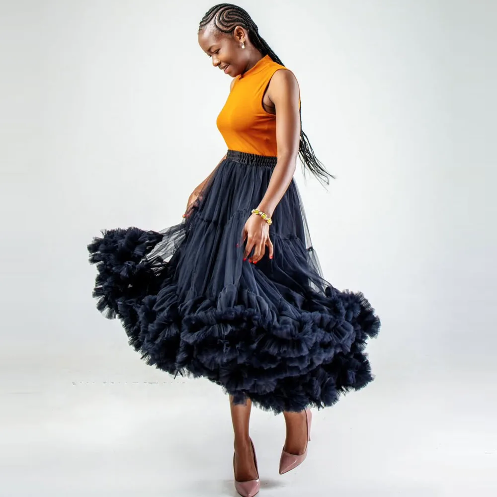 

Черная женская юбка с высокой талией, большая длина, юбка чайной длины для девочек, танцевальная юбка на день рождения