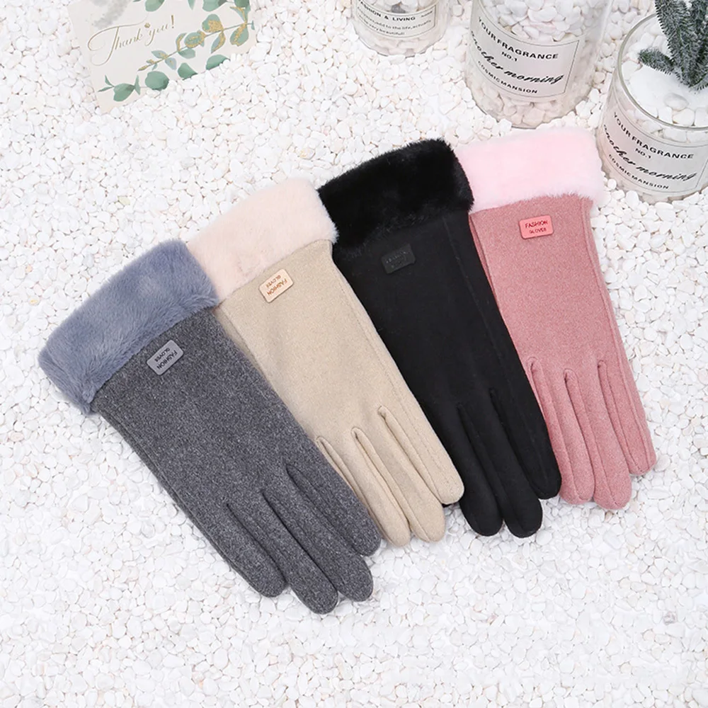 Winter Female Cashmere Warm Gloves Touch Screen Mittens Winter Warm Skiing Outdoor Women Gloves Thick Velvet Plush Wrist Glove