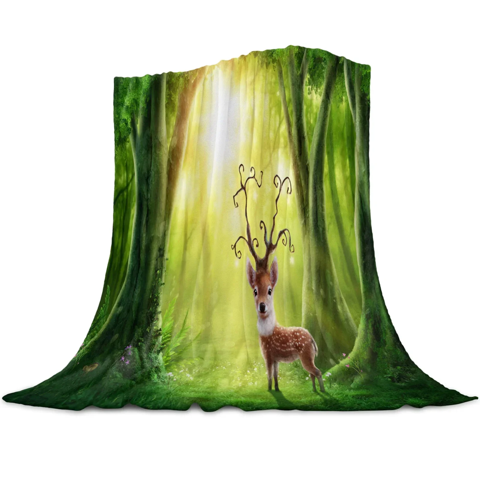 

3d Printed Blanket Forest Deer and Bear Bird Bedspread Blankets Flannel Fleece Throw for Children Birthday Christmas Gift