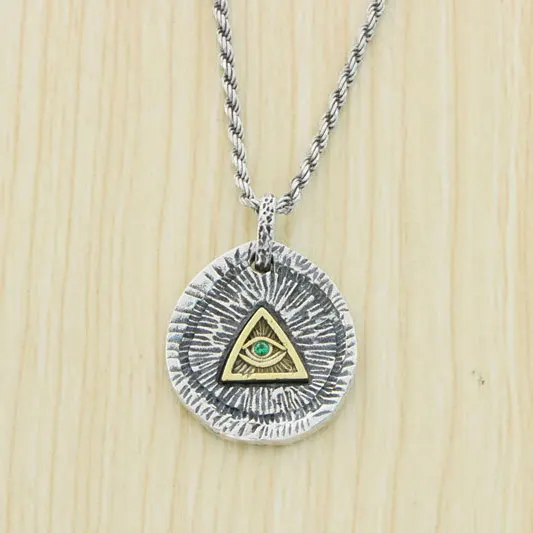 

Fashion of Japanese and Korean Chaoren 925 sterling silver pendant personality tag Eye of Providence Versatile necklace Retro lo