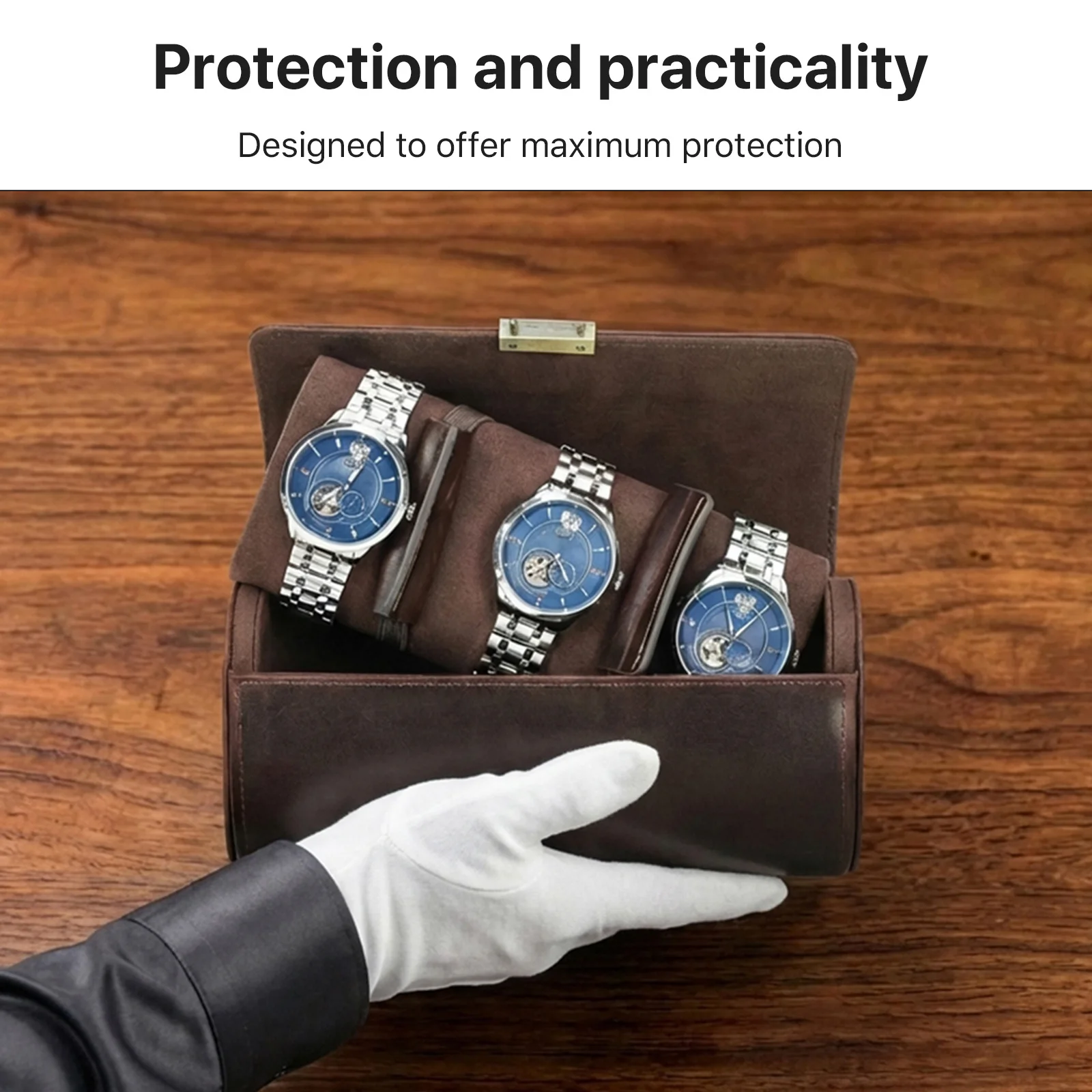 CONTACTS FAMILY Retro Genuine Leather Watch Roll Travel Case 1/2/3/4 Watch Storage Organizer Box with Lock spring Closure